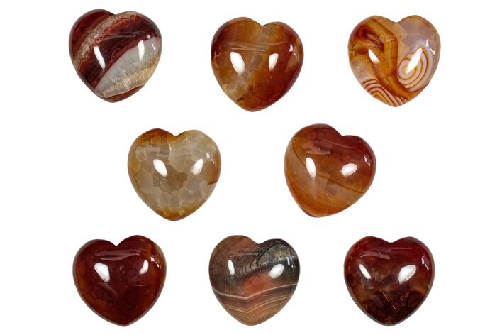 1.5" Polished Banded Carnelian Agate Hearts - Photo 1